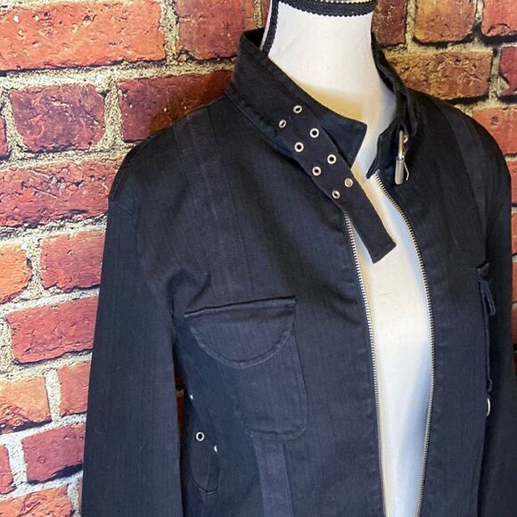 Kenzie Jean Black Faded Denim Biker Moto Grunge Jacket US 12 - Picture 5 of 10
